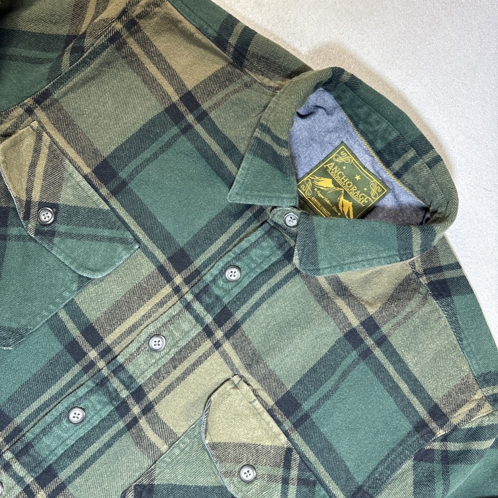 Anchorage Expedition Green Plaid Heavy Flannel Long Sleeve Shirt Men's XL Button